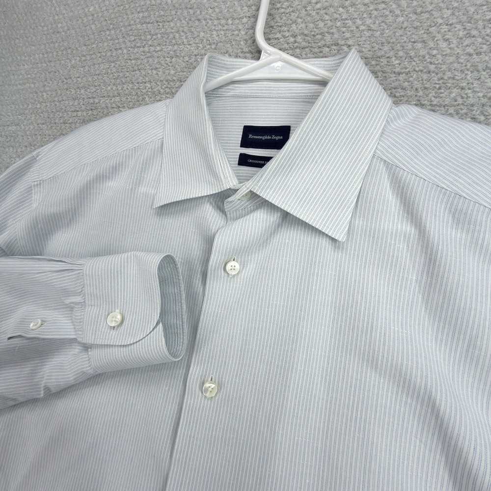 Ermenegildo Zegna Crossover Blend Shirt Mens 42 16.5 Cotton Linen Silk Stripe